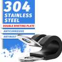 36PCS 3/8" Double Cable Clamps with updated Riveted Reinforce, 304 Stainless Steel Rubber Cushioned Insulated Loop Pipe Wire Clamps