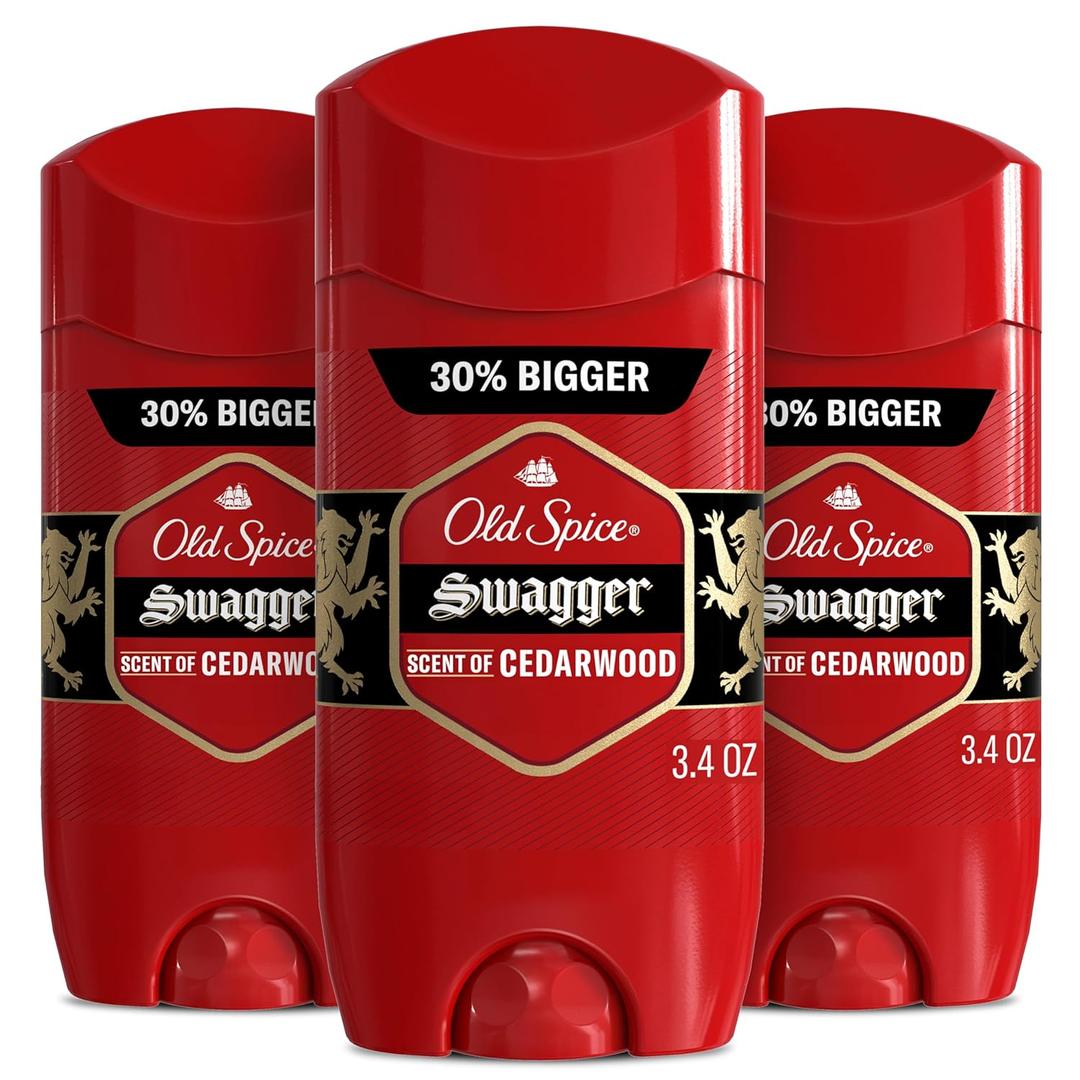 Old Spice Antiperspirant Deodorant for Men, 24/7 Sweat & Odor Protection, 24/7 Lasting Freshness, Invisible Solid, Swagger with Cedarwood Scent, 3.4 oz (Pack of 3)