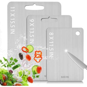 Stainless Steel Cutting Board for Kitchen, 316 Medical Grade Double Sided Non Toxic & Non Moldy, Dishwasher Safe Best Gift for Home Cooks/Outdoor Camping, Fit Meat/Vegetable/Fruit (3PC-S+L+XL)