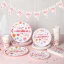 Qinyoung 25 Set Galentines Day Party Decoration Conversation Candy Heart Tableware Set Conversation Heart Disposable Paper Plates Napkins and Cups Happy Galentines Banner for Valentines Party Supplies