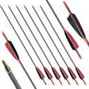 Archery Carbon Arrows, High Percentage Carbon-Fiber Arrow Spine 400 with 4" Real Feathers 100 Grain Points for Hunting/Targeting Compound/Recurve/Long Bow 6Pack (29inch)