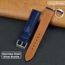 Vintage Leather Watch Band Quick Release Leather Strap For Men Women Handmade Extra Soft Watch Wrist Band Elegant Replacement Stainless Steel Strap 18mm 19mm 20mm 21mm 22mm, Color: Blue - Silver Buckle