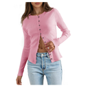 Womens Lightweight Fitted Sweaters Crew Neck Long Sleeve Button Down Ribbed Knit Cardigan Size L