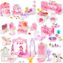 92 Pcs Miniature Furniture Set Accessories Mini Furniture Plastic Bedroom Living Room Bathroom Kitchen Kit Small Pink House for Birthday Gift