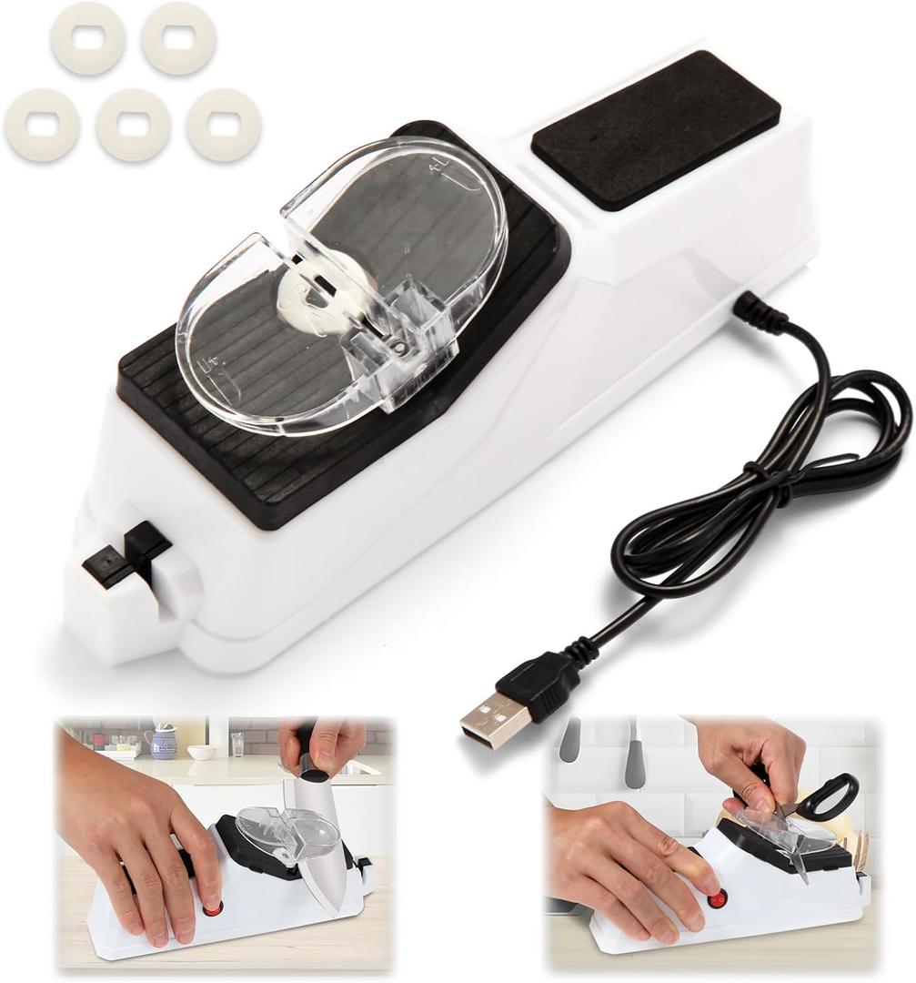 Electric Knife Sharpener,(USB) Double Sided Knife Sharpener,Quick Sharpening & Polishing,with Protective Cover.5pcs grindstone