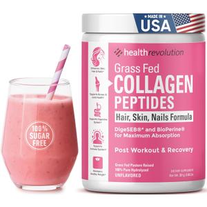 Hydrolyzed Collagen Peptides Powder - Skin, Hair, Nails & Joint Support, Grass-Fed Collagen Enhanced with Probiotics, Digestive Enzymes, Types I & III - Non-GMO, Gluten-Free, Unflavored, 35 Servings