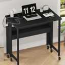31.5" Modern Folding Computer Desk with Power Outlets, Wheels, Storage, Perfect for Small Spaces Black TDN01UBB