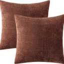 MIULEE Textured Couch Pillow Covers 20x20 Inch Pack of 2,Red Taupe Soft Thick Solid Decorative Chenille Throw Pillows Neutral Farmhouse Cushion Covers Modern Home Decor for Sofa Bedroom Living Room
