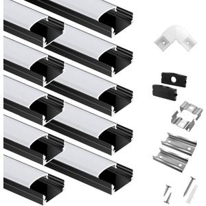 hunhun 10-Pack 6.6ft/2Meter U Shape Black LED Aluminum Channel System with Milky Cover, End Caps and Mounting Clips, Aluminum Channel Profile for LED Strip Light Diffuser Installations (10pack*6.6ft)