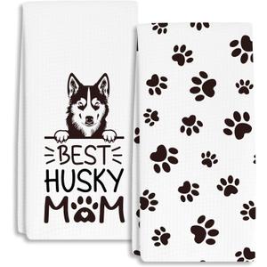 Best Husky Mom Towels Dish Towels Dishcloth, Dog Mom Gifts for Women Dog Lovers, Cute Dog Husky Decor for Kitchen Bathroom Home, 16 x 24 Farmhouse Decoration Hand Towels Set of 2. (068)
