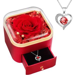 Beferr Valentines Day Gifts for Her Preserved Real Rose with Necklace Eternal Roses Forever Flowers for Delivery Prime Mothers Anniversary Birthday Gifts for Women Mom Grandma Wife Daughter Girlfriend