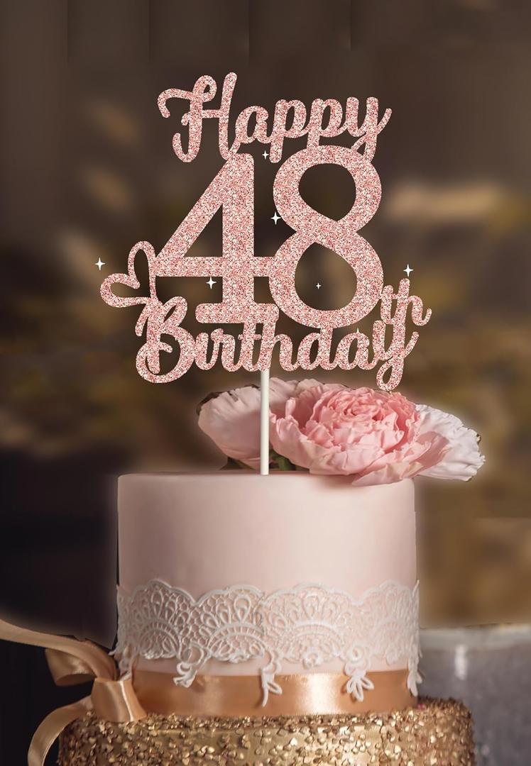48 Birthday Cake Toppers-Rose Gold Glitter, Happy 48th Cake Topper for Men,48 Cake Topper For Women, 48th birthday decorations,48th Birthday Cake Topper Forty eight