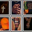 6pcs Black man Canvas Wall Art Black Man Trend Luxury Street Painting Pictures Decor Fashion African American Posters Prints Artwork for Living Room Bedroom Scene Home Decoration Unframed (10L" x 8W")