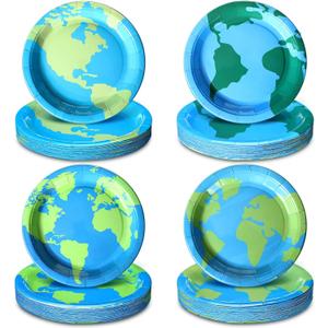 Zhehao 96 Pcs Earth Day Plates Bulk 9 Inch Globe Map World Paper Plates Earth Day Theme Birthday Party Supplies Disposable Around the World Party Decorations for Home