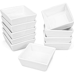 Foraineam 10-Piece Porcelain Ramekins, 4 Ounce Ramekin Bowl Set Square Baking Dipping Bowls