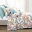 Lush Decor Sydney Comforter Set, 7 Piece, Full/Queen, Blue & Yellow - Fully Styled Bedding Queen Size Comforter Set - Colorful Floral Print - Cottage Core Decor - Coquette Bedding