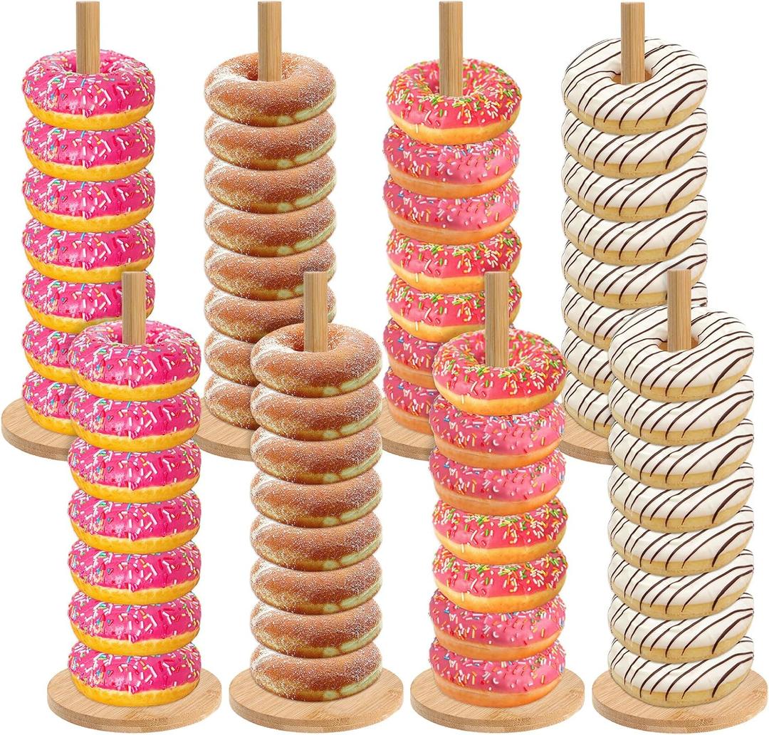 Giantree 8 Pack Wood Donut Stand, 10.62in Farmhouse Donut Display Stand for Dessert Table Party Doughnut Tower Bagel Holders for Party Christmas Birthday New Year Wedding