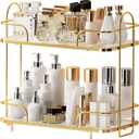 2 Tier Corner Bathroom Counter Organizer, Cosmetic Skincare Organizer, Bathroom Countertop Perfume Tray Vanity Organizer, Kitchen Spice Corner Storage Shelf | Bathroom Countertop, Perfume Tray, Vanity Organizer, Kitchen Spice (Gold)