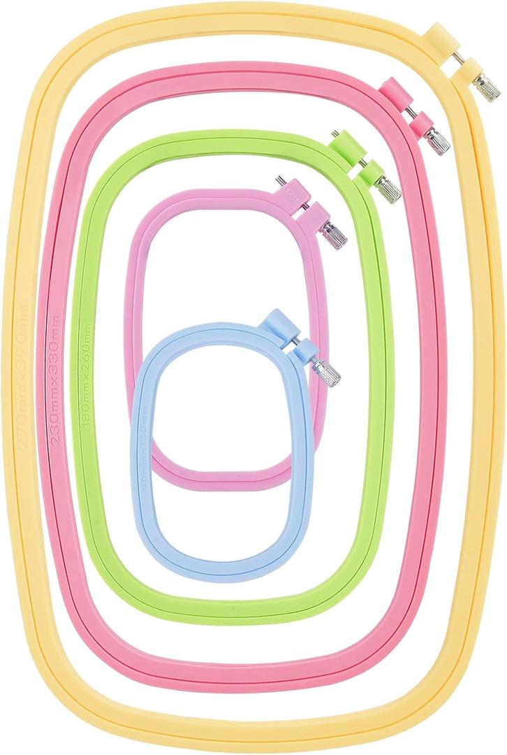 QLOUNI 5 Pack ABS Rectangular Embroidery Hoops Set, Cross Stitch Hoops 5 Inch 6 Inch 10 Inch 12 Inch 15 Inch Plastic Candy Color Embroidery Hoop for DIY Embroidery Craft