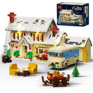 AKVOESS Christmas House Village Building Blocks Set with Light, Snow Cabin and Camper Holiday Scene Model Kit, Winter Vacation Building Toy Gift for Adults, 2098pcs