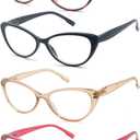 MODFANS 4 Pack Fashion Designer Cat Eye Reading Glasses for Womens with Spring Hinge Stylish Comfortable Readers, +3.5