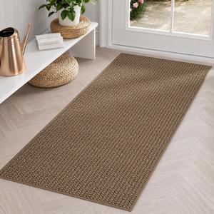 Indoor Door Mat 24"x 60"(Rolled-Up, No Creases), Dirt Trapper and Absorbent Door Mats, Non-Slip Washable Entrance Mat, Low Profile Floor Mats for Front Back Door and Entryway, Light Brown