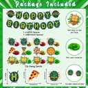 Birthday Decorations Set Include Banner and Hanging Swirls Green Happy Birthday Banner, Pizza and Turtle Pattern Double-sided Cutouts with Hanging Swirls Indoor Outdoor