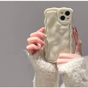 FABSPARK Case for iPhone 14,Cute 3D Solid Color Meteorite Bubble Water Ripple Curly Wavy Frame Case,Soft TPU Shockproof for iPhone 14 6.1 Inch,Cream White