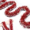 50FT Christmas Tinsel Garland Red Garland for Christmas Tree Decorations, Xmas Tinsel Garlands for Decoration Indoor Outdoor Party Supplies Holiday Decor (Red and Silver)