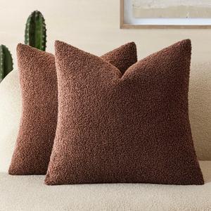 Foindtower Pack of 2, Curly Faux Fur Decorative Throw Pillow Covers Soft Fuzzy Plush Cushion Case with Zipper Cozy Pillowcase for Home Living Room Couch Bed Sofa 20 x 20 Inch,Red Brown