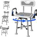 360 Swivel Shower Chair for Elderly and Disabled 400lbs Heavy Duty Bathing Transfer Stool with Armrests & Backrest Adjustable Height Bath Chair for Inside Shower Standard Bathrooms & Bathtubs Gray