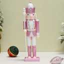Nutcracker Figures, 12 Inches Traditional Wooden Nutcracker Soldier Christmas Decorations Clearance for Xmas Indoor Tabletop Desktop Fireplace Home Farmhouse Ornaments (Pink)