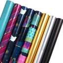 LaRibbons Christmas Wrapping Paper Rolls with Cutlines, 30Inch × 10Feet, 8 Rolls: 200 sq.ft.ttl, World Peace Motif and Matte Gold Silver Black Gift Wrapping Paper Bundle for Christmas, Holiday, Party