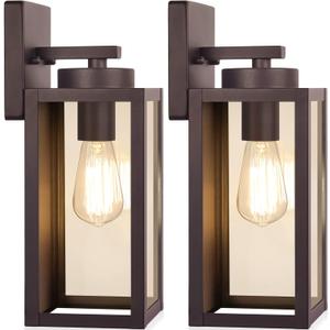 BesLowe Outdoor Wall Light Fixtures, Exterior Waterproof Wall Lanterns, Brown Porch Sconces Lighting with E26 Sockets, Modern Outside Lights for House Patio Front Door Entryway, 2-Pack