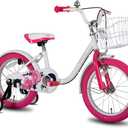 JOYSTAR Flower 16 Inch Girls Bike with Training Wheels for 4-7 Years Old Kids Birthday Gift Children Bicycle with Training Wheels and Hand Brake White