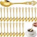 Dandat 20 Pcs 4.9" Gold Luxury Teaspoons Stainless Steel Gorgeous Tea Party Spoons Dessert Spoons for Stirring Coffee Sugar Drink Kitchen Cafe Bar Wedding Tableware, Vintage Style