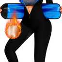 Women Sauna Suit Sweat Shirt Slimming Vest Hot Top Jumpsuit Shapewear, Armpit and Crotch Mesh (Large, Blue Lining)