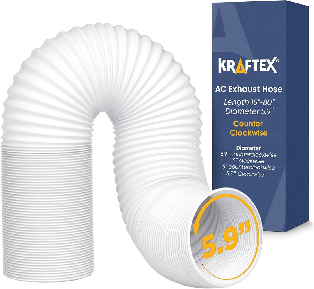 Air Conditioner Hose. Portable Exhaust Vent with 5.9" Diameter, Anti-Clockwise Thread & Length up to 80". Compatible with LG, Delonghi and Many More Portable Air Conditioners (White)