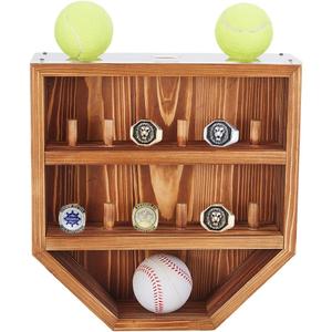 UNICRAFTALE 12 Peg Wall Mounted Baseball Ring Holder Championship Ring Display Case Wooden 4 Baseball Organizer Display Stands with Clear Acrylic Stands for Collection Sports Rings Game Balls