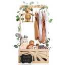 8 In 1 Wooden Baby Shower Crate Closet, Baby Basket with Handle Footprint Kit for Baby Shower Gifts, Baby Shower Wooden Gift Crate, Baby Personailzed Basket for Pregnancy New Parent (Leafy Vine)