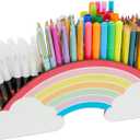 Bright Creations Rainbow Wooden Pen Holder for Desk Accessories, Cute School Supplies (12.6 x 5.04 x 2.32 In)