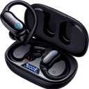 GNMN Bluetooth Headphones Wireless Earbuds 96hrs Playback Ear Buds IPX7 Waterproof Stereo Bass Over-Ear Earphones with Earhooks Microphone LED Battery Display for Sports/Workout/Gym/Running Black