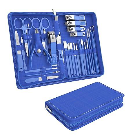 Manicure Set Personal care, Nail Clipper Kit, Professional Nail Clipper Pedicure Set, Nail Tools with Luxurious Travel Case, Gifts for Men Women Family Friend, 31 Pieces (Blue)