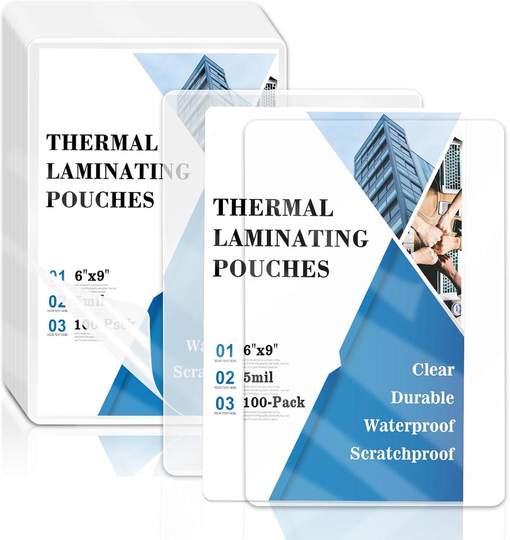 100 Pack Lamination Pouches 6" x 9" 5 mil Clear Index Card Laminating Pouches File Card Laminating Pouches Thermal Laminate Pouch Tags for Work Permits Pass Cards Student ID Cards
