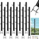 10 Pack Barbwire Arm Extensions for Chain Link Fence, 25" Barbed Wire Extend Arm for 1-3/8" to 1-5/8" Top Rail, Galvanized Steel Fence Extension with 4 Hooks, Black