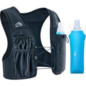 Running Vest for Women Men, USA Original Patent, Adjustable Chest Straps Running Hydration Vest with 500ml Soft Flask, Lightweight Reflective Hydration Backpack for Hiking Marathon (Black, M/L)