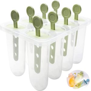 Popsicles molds8PCs Silicone Popsicle MoldsBPA Free Homemade Ice Popsicle Molds, Reusable Easy Release Ice Pop Molds with Sticks for Baby Kid Toddler (2Green)