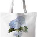Floral Tote Bag, Blue Summer Floral Flower Hydrangea Canvas Tote Bag for Women, Hydrangea Gifts for Women, Coastal Summer Gift Reusable Grocery Shopping bags