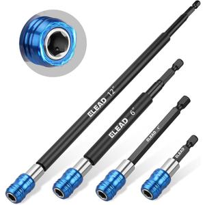 4-Piece 2", 4", 6", 12" Drill Bit Extension Set, Magnetic Screwdriver Bit Holder Extender with Aluminum Sleeve, 1/4 Inch Hex Shank Quick Release Extension Adapter, Durable CR-V Steel