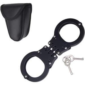 Double Lock Handcuffs, Adjustable Heavy Duty Steel Wrist Cuffs with 2 Keys & Handcuffs Holster in Police Edition Professional Grade